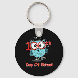Cute Owl 100th Day Of School 100 Days Smarter Tee Key Ring