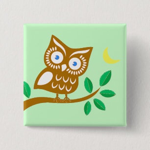 Cute Owl 15 Cm Square Badge