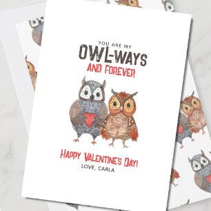 Cute Owl Always and Forever Valentine's Day Holiday Card