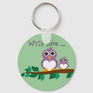 Cute owl and baby on tree key ring