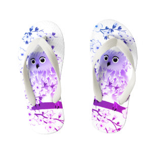 Cute Owl And Cherry Blossom Pink Purple Kid's Thongs
