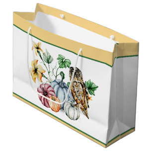Cute Owl and fall pumpkins  Large Gift Bag