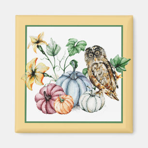 Cute Owl and fall pumpkins Magnet