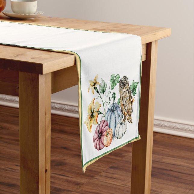 Cute Owl and fall pumpkins  Short Table Runner (In Situ)