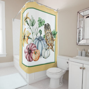 Cute Owl and fall pumpkins Shower Curtain