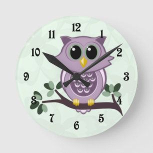 Cute Owl and Flowers Wall Clock