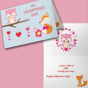 Cute Owl and Fox Valentine Holiday Card