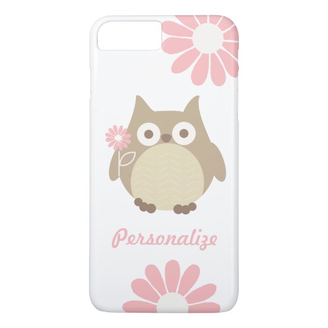 Cute Owl and Pink Flowers Personalised Case-Mate iPhone Case (Back)