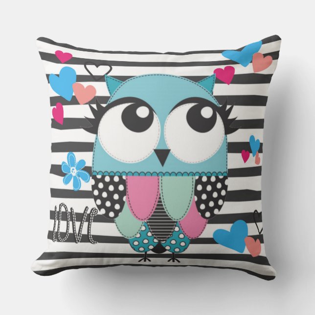 cute owl and stripes back cushion (Front)