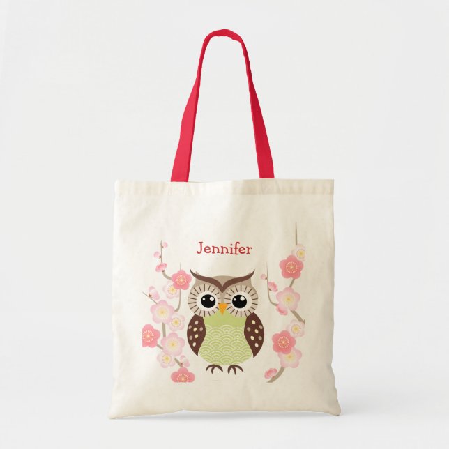 Cute Owl and Ume Flower Tote Bag (Front)