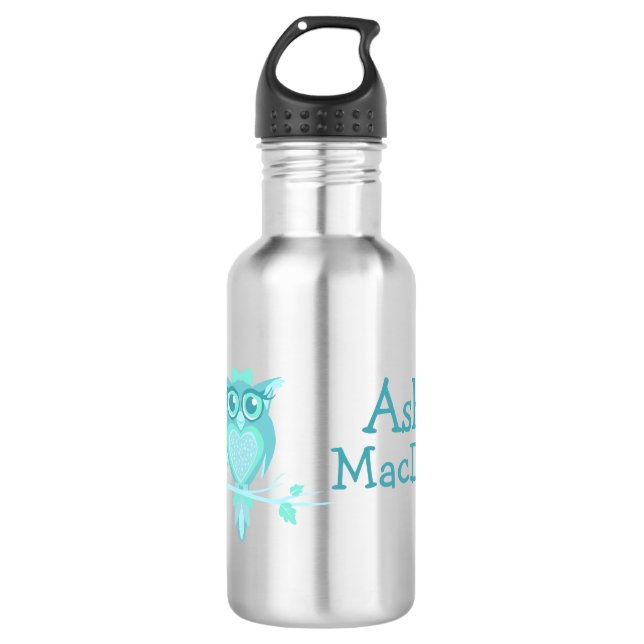 Cute owl aqua mint kids drinks bottle (Front)