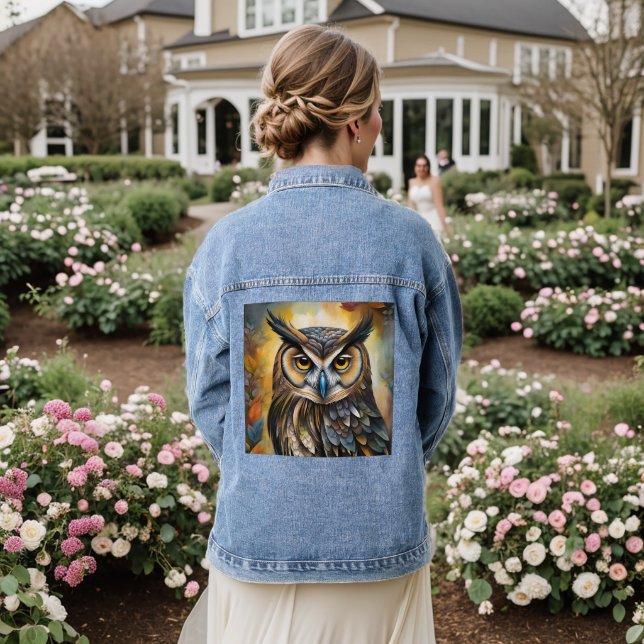 CUTE OWL ART DENIM JEAN JACKET (Wedding Back)
