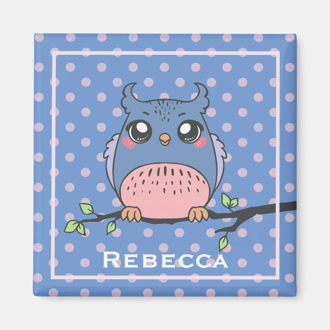 Cute Owl Art Dotty Personalised Girls  Magnet (Front)