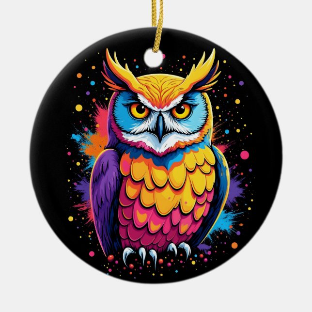 Cute Owl artwork Owl Nocturnal Bird Lover Ceramic Ornament (Front)