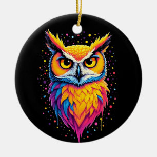 Cute Owl artwork Owl Nocturnal Bird Lover Ceramic Ornament