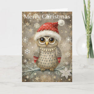 Cute Owl at Christmas Holiday Card