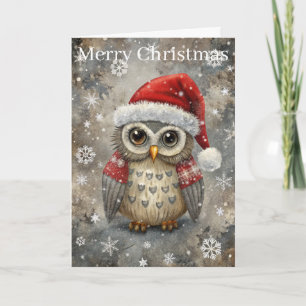 Cute Owl at Christmas Holiday Card