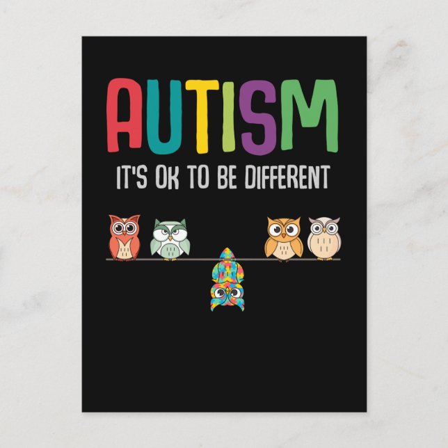 Cute Owl Autism Awareness Puzzle Autistic Kid Postcard (Front)
