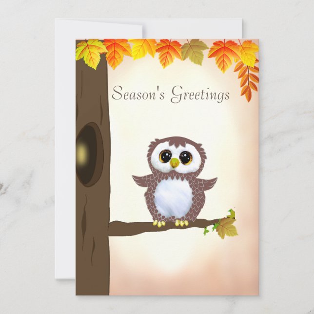 Cute Owl Autumn Season's Greetings Card (Front)