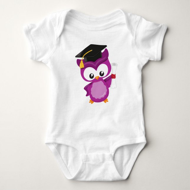 Cute Owl, Baby Owl, Little Owl, Graduation Owl Baby Bodysuit (Front)