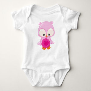 Cute Owl, Baby Owl, Owl In Love, Hearts Baby Bodysuit