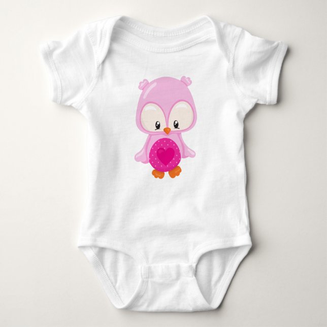 Cute Owl, Baby Owl, Owl In Love, Hearts Baby Bodysuit (Front)