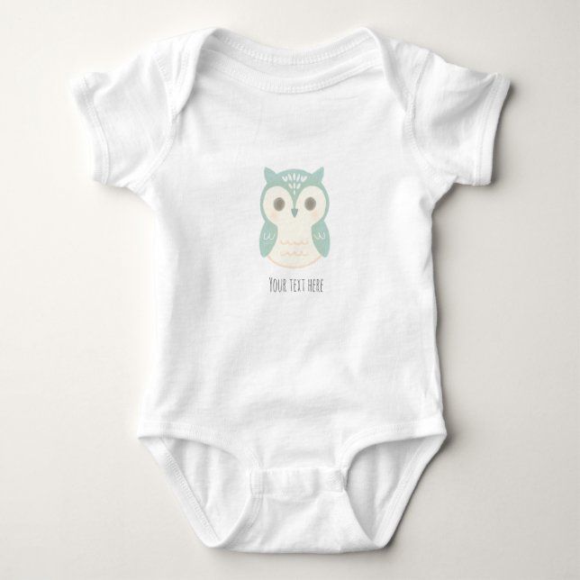Cute Owl Baby Personalised Name Woodland Animal Baby Bodysuit (Front)