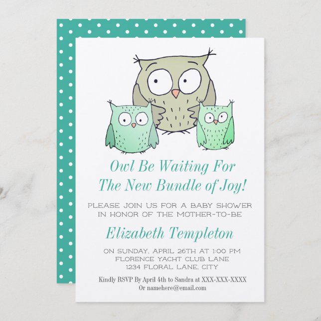 Cute Owl Baby Shower Gender Neutral Bundle of Joy Invitation (Front/Back)