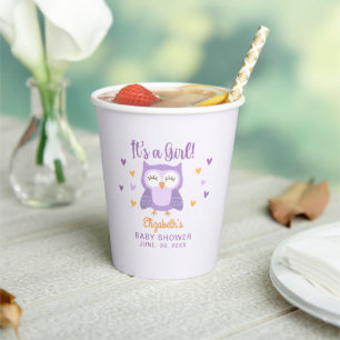 Cute Owl Baby Shower Girl Paper Cups