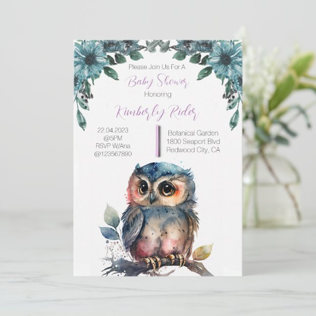 Cute Owl Baby Shower Invitation (Standing Front)