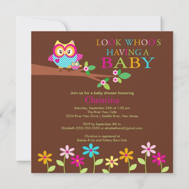 Cute Owl Baby Shower Invitations (Front)