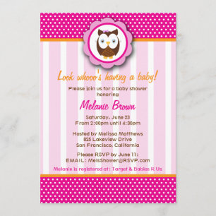 Cute Owl Baby Shower Invite [Pink]
