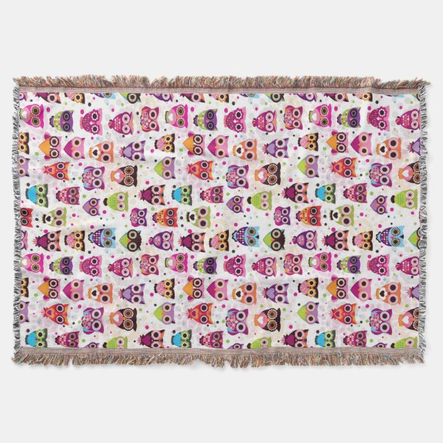 Cute owl background pattern for kids throw blanket (Front)