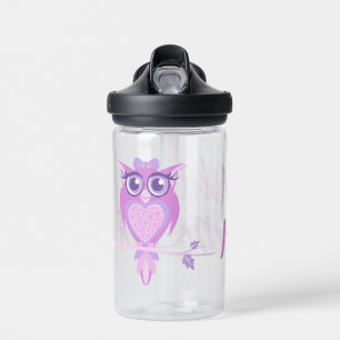 Cute owl bird graphic purple mauve kids water bottle