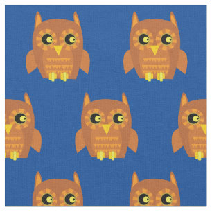 Cute Owl Bird Kid Baby Nursery Blue Fabric