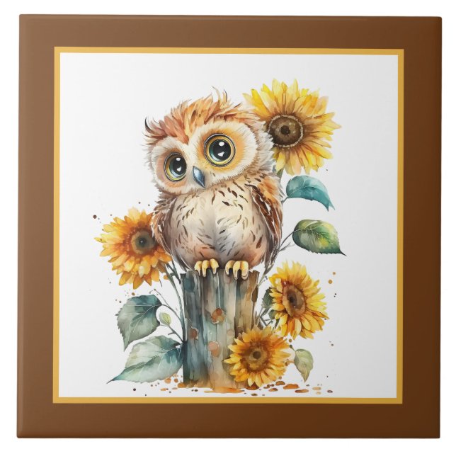 Cute owl bird lovers  ceramic tile (Front)