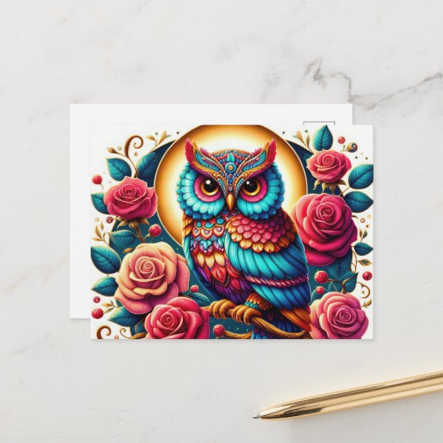 Cute owl bird lovers postcard (Front/Back In Situ)