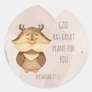 Cute Owl Bird Scripture Jerimiah 29:11 Classic Round Sticker