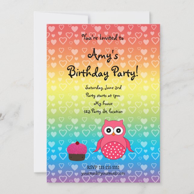 Cute owl birthday invitation (Front)