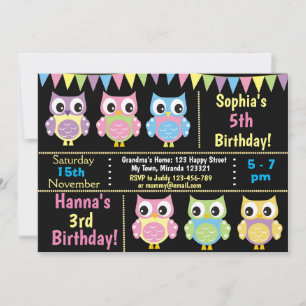 Cute Owl birthday invitation