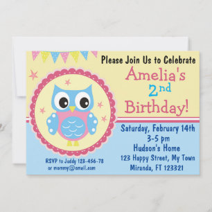 Cute owl birthday invitation