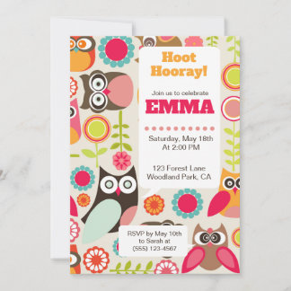 Cute Owl Birthday Invitation Hoot Hooray Birthday