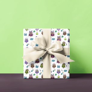 Cute Owl Birthday Pattern   White Wrapping Paper