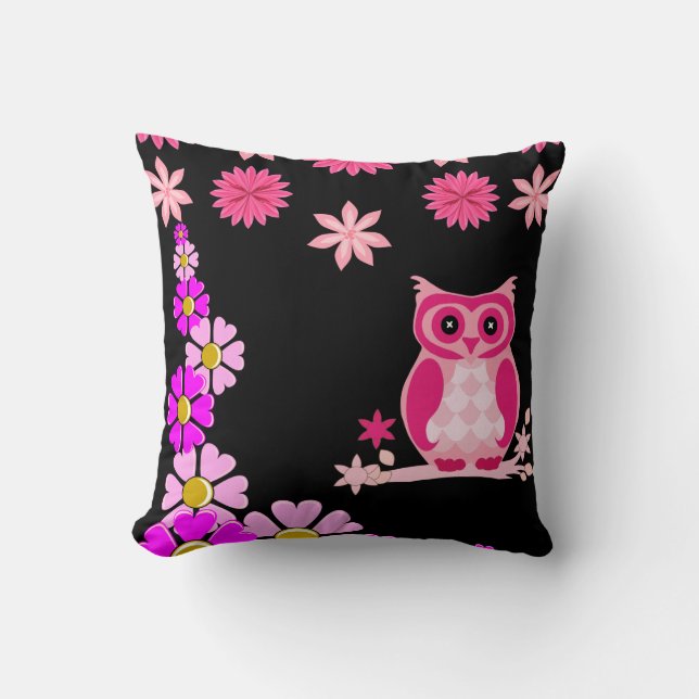 Cute Owl Black Decorative Throw Pillow  (Front)