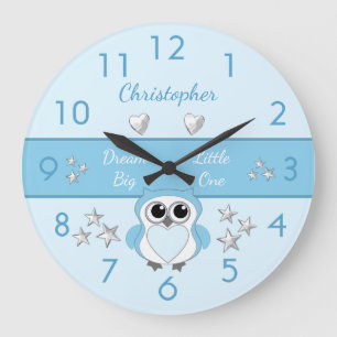 Cute owl blue with stars and a name large clock