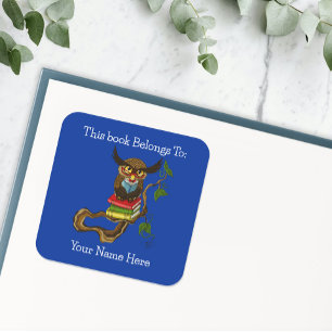 Cute Owl Books Bookplate Square Sticker