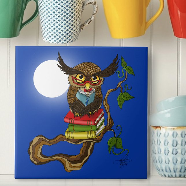 Cute Owl Books Ceramic Tile (Creator Uploaded)