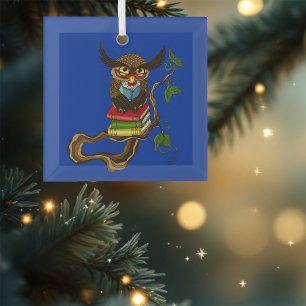 Cute Owl Books Glass Tree Decoration