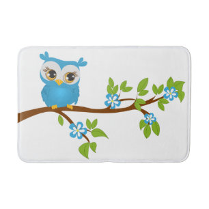 Cute Owl Boy on a Branch Bath Mat