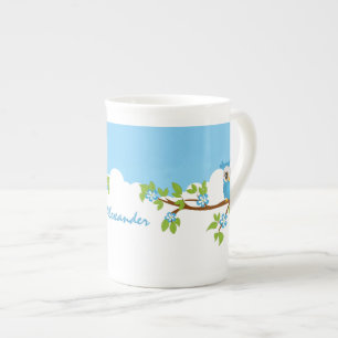 Cute Owl Boy on a Branch Bone China Mug